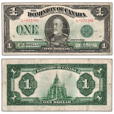 $1 1923 Dominion of Canada Note Green Seal Series L DC-25d - Fine
