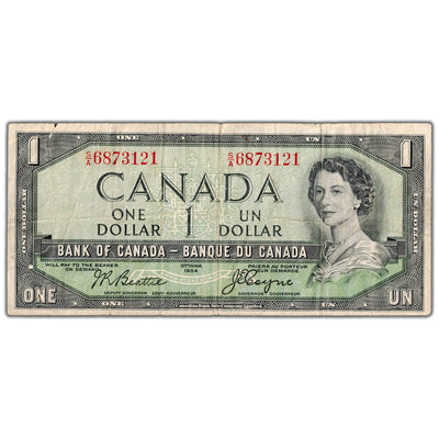 $1 1954 Bank of Canada Note Devil Face S/A Prefix BC-29b - Small Tear