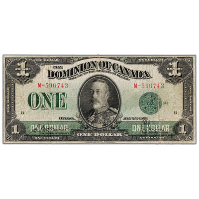 $1 1923 Dominion of Canada Note Green Seal Series M DC-25d - VG/F