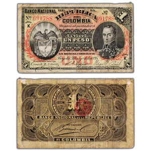 Colombia 1895 1 One Peso Note P #234 - Previously Mounted