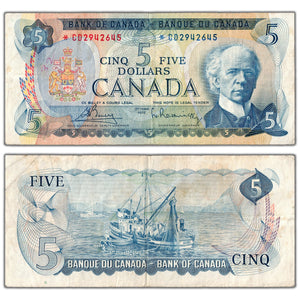 SOLD $5 1972 Bank of Canada Note *CD Replacement Prefix BC-48aA - Writing