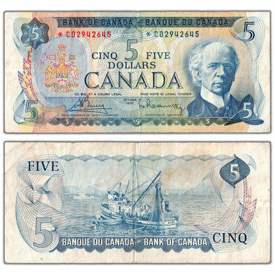SOLD $5 1972 Bank of Canada Note *CD Replacement Prefix BC-48aA - Writing