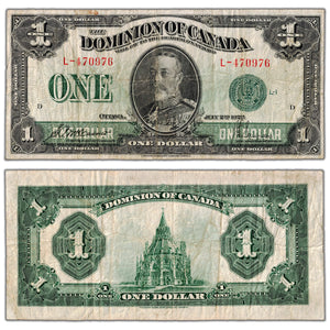 $1 1923 Dominion of Canada Note Green Seal Series L DC-25d - Fine (staple hole)