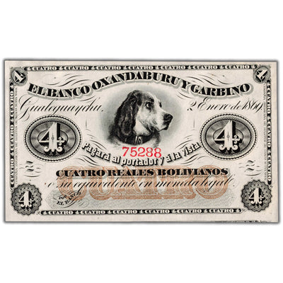 Argentina El Banco Oxandaburu Y Garbino 1869 4 Pesos Note P #1781r - Uncirculated