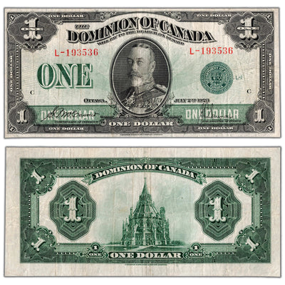 $1 1923 Dominion of Canada Note Green Seal Series L DC-25d - F/VF