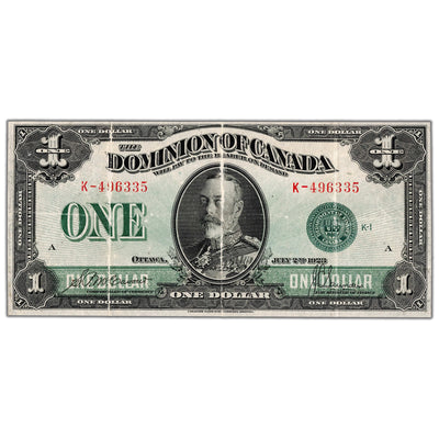 $1 1923 Dominion of Canada Note Green Seal Series K DC-25d - VF (cleaned/trimmed)