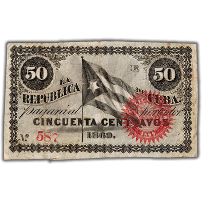 SOLD Cuba 1869 50 Centavos Note P #54 - Circulated