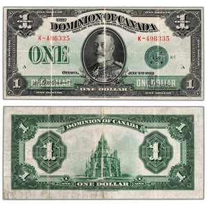 $1 1923 Dominion of Canada Note Green Seal Series K DC-25d - VF (cleaned/trimmed)