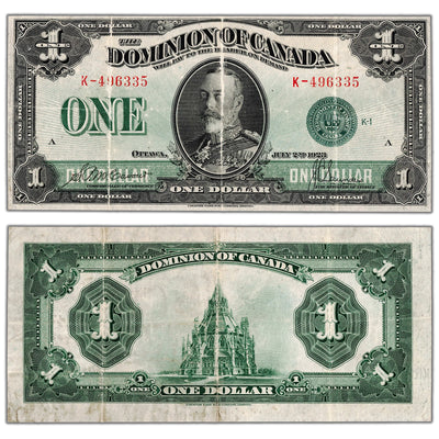 $1 1923 Dominion of Canada Note Green Seal Series K DC-25d - VF (cleaned/trimmed)