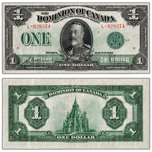 $1 1923 Dominion of Canada Note Green Seal Series L DC-25d - VF/EF
