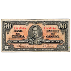$50 1937 Bank of Canada Note Gordon-Towers B/H Prefix BC-26b - Fine
