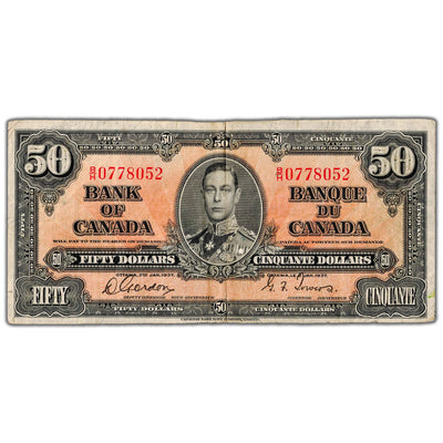 $50 1937 Bank of Canada Note Gordon-Towers B/H Prefix BC-26b - Fine