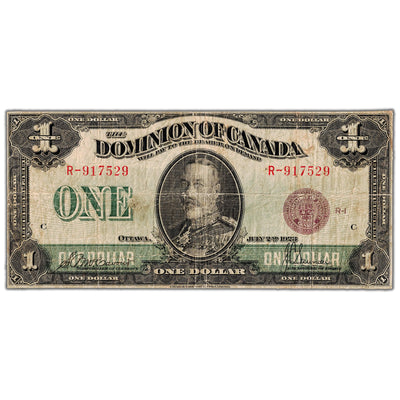 $1 1923 Dominion of Canada Note Bronze Seal Series R DC-25e - VG