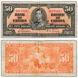 $50 1937 Bank of Canada Note Gordon-Towers B/H Prefix BC-26b - Fine
