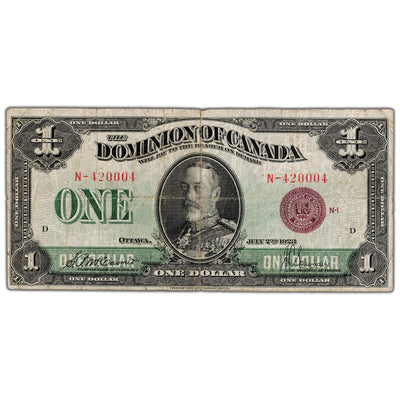 $1 1923 Dominion of Canada Note Bronze Seal Series N DC-25e - Fine