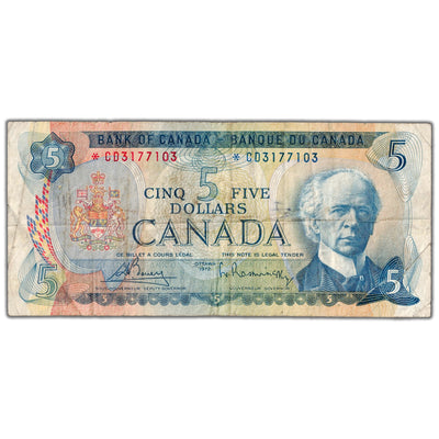 $5 1972 Bank of Canada Note *CD Replacement Prefix BC-48aA - Minor Writing