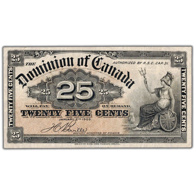 25 Cents 1900 Dominion of Canada Shinplaster Note DC-15b - VF+