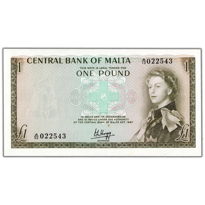 Malta 1967 (1969) 1 One Pound Note P #29a - Uncirculated
