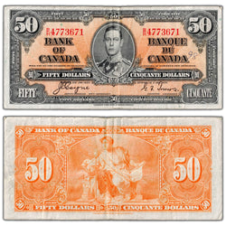 $50 1937 Bank of Canada Note Coyne-Towers B/H Prefix BC-26c - VF (writing)