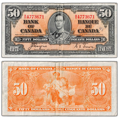 $50 1937 Bank of Canada Note Coyne-Towers B/H Prefix BC-26c - VF (writing)