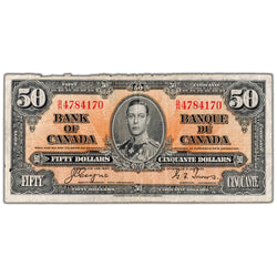 $50 1937 Bank of Canada Note Coyne-Towers B/H Prefix BC-26c - Rough Edge