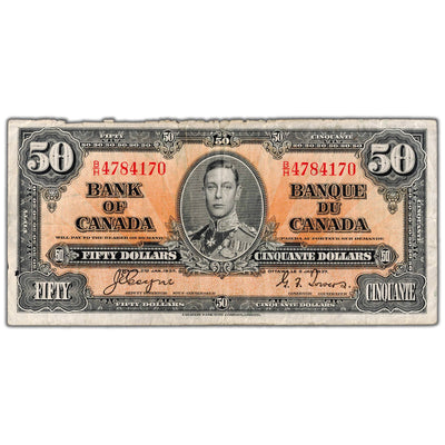 $50 1937 Bank of Canada Note Coyne-Towers B/H Prefix BC-26c - Rough Edge