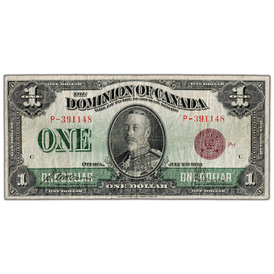 $1 1923 Dominion of Canada Note Bronze Seal Series P DC-25e - Fine+