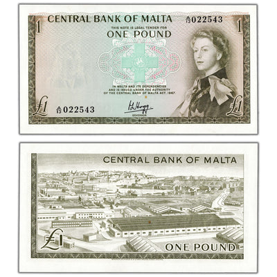 Malta 1967 (1969) 1 One Pound Note P #29a - Uncirculated