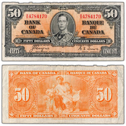 $50 1937 Bank of Canada Note Coyne-Towers B/H Prefix BC-26c - Rough Edge