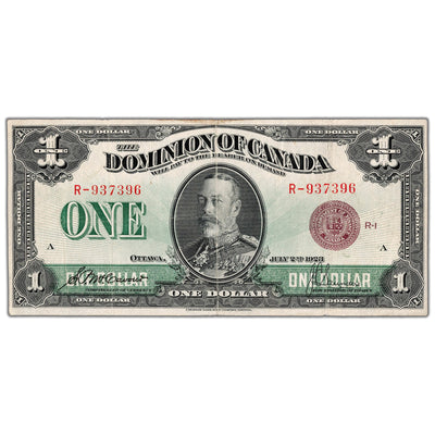 $1 1923 Dominion of Canada Note Bronze Seal Series R DC-25e - VF/EF