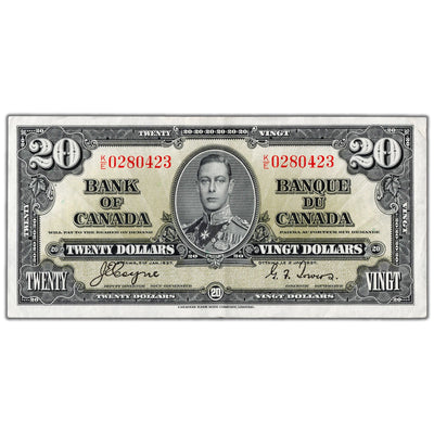 SOLD $20 1937 Bank of Canada Note Coyne-Towers K/E Prefix BC-26c - EF/AU