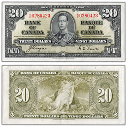 $20 1937 Bank of Canada Note Coyne-Towers K/E Prefix BC-26c - EF/AU