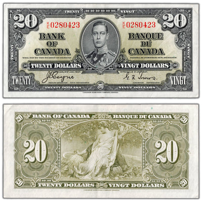 SOLD $20 1937 Bank of Canada Note Coyne-Towers K/E Prefix BC-26c - EF/AU