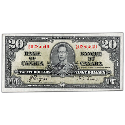 SOLD $20 1937 Bank of Canada Note Coyne-Towers K/E Prefix BC-26c - EF