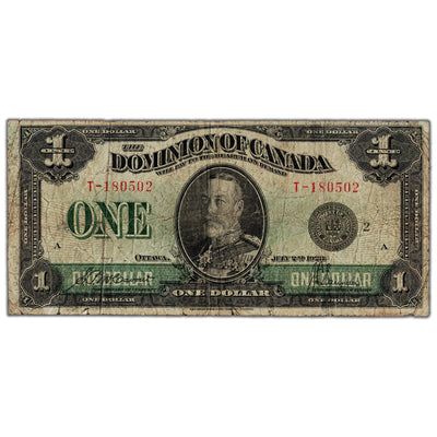 $1 1923 Dominion of Canada Note Black Seal Series T DC-25f - About VG