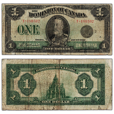 $1 1923 Dominion of Canada Note Black Seal Series T DC-25f - About VG