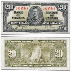 $20 1937 Bank of Canada Note Coyne-Towers K/E Prefix BC-26c - EF