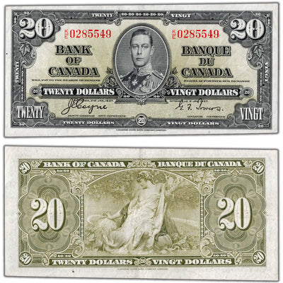 SOLD $20 1937 Bank of Canada Note Coyne-Towers K/E Prefix BC-26c - EF