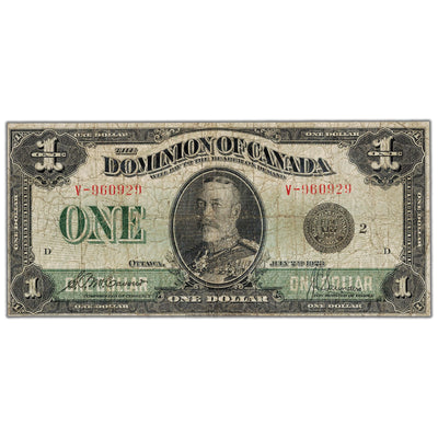$1 1923 Dominion of Canada Note Black Seal Series V DC-25f - About VG