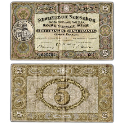 Switzerland 1951 5 Five Francs Note P #51o - Circulated