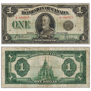 $1 1923 Dominion of Canada Note Black Seal Series V DC-25f - About VG
