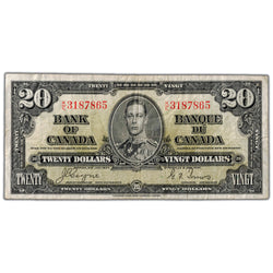 $20 1937 Bank of Canada Note Coyne-Towers K/E Prefix BC-26c - Fine
