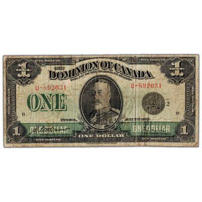 $1 1923 Dominion of Canada Note Black Seal Series U DC-25f - VG