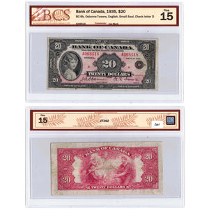 SOLD $20 1935 Bank of Canada Note English Text Small Seal BC-9b - BCS F-15