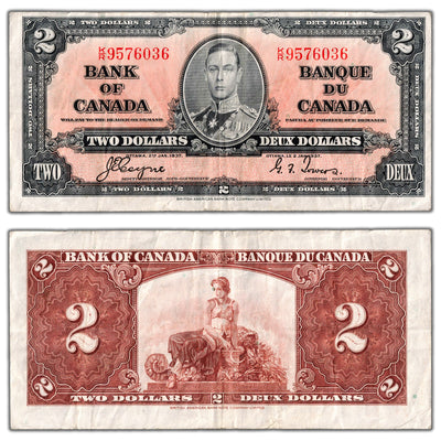 $2 1937 Bank of Canada Note Coyne-Towers K/R Prefix BC-22c - VF