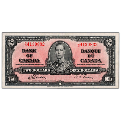 SOLD $2 1937 Bank of Canada Note Gordon-Towers C/B Prefix BC-22b - AU/UNC