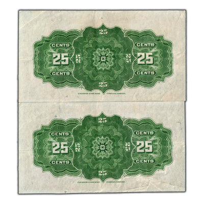 SOLD 25 Cents 1923 Dominion of Canada Shinplaster Notes DC-24b - 2 Consec VF+
