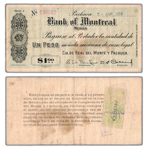 Mexico Bank of Montreal 1915 1 One Peso Note - Circulated