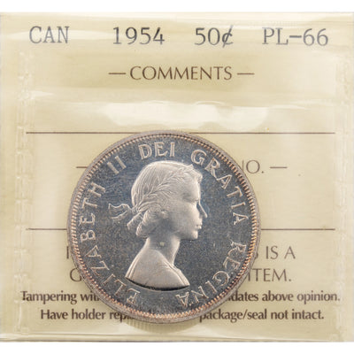 SOLD Canada 1954 50 Cents Half Dollar Proof-Like Silver Coin - ICCS PL-66