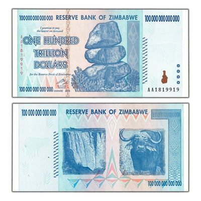 SOLD Zimbabwe 2008 100 Trillion Dollars Note P #91 - Uncirculated